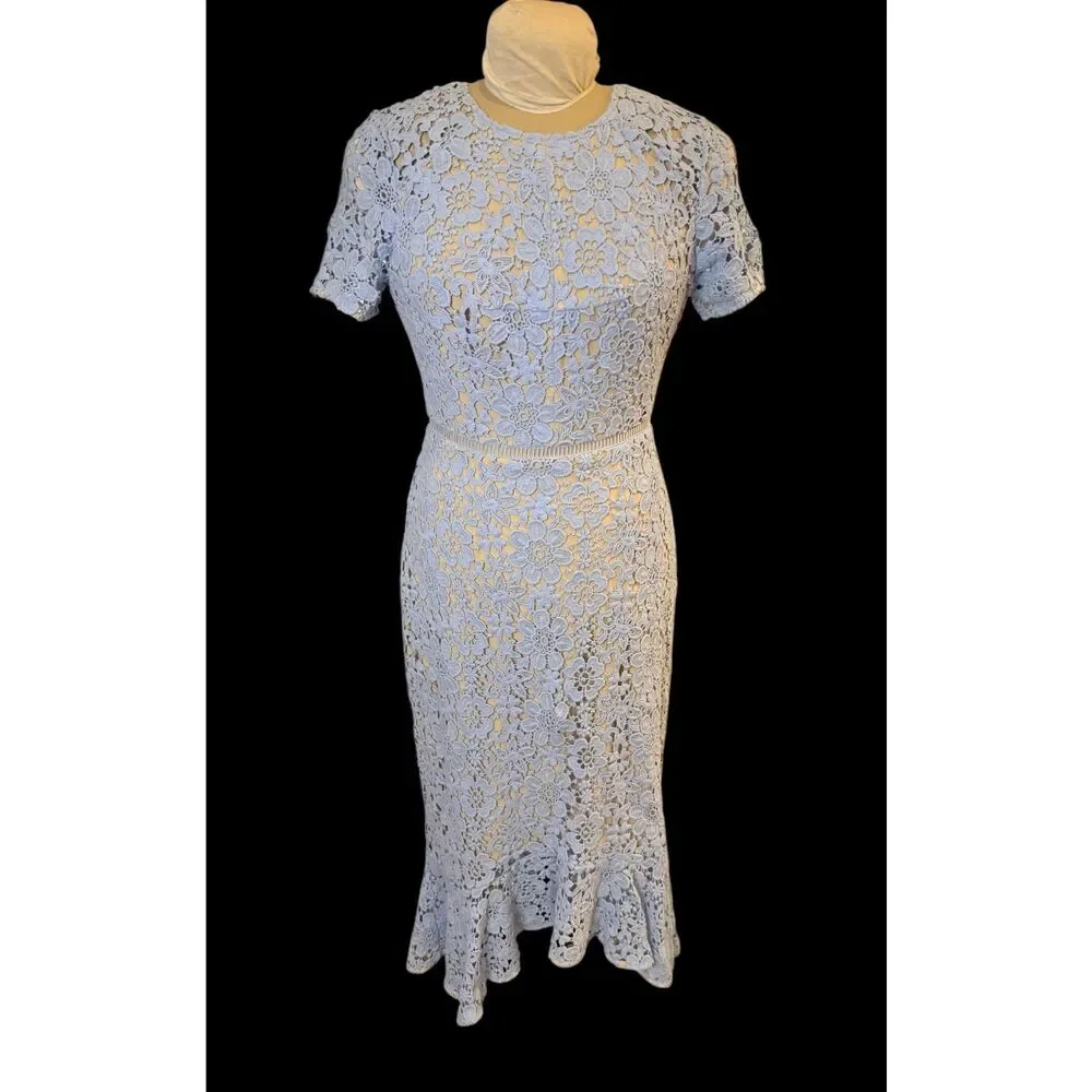 Shoshanna Light Blue Lace Short Sleeve Fit & Flare Dress Sz 10 - Picture 6 of 14